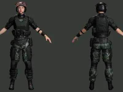 Noi - Asian Strength in Military Attire Low-poly 3D model