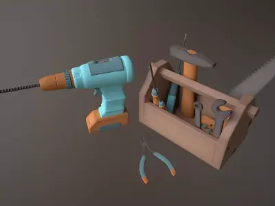 Cartoon Toolbox Set 3D Low-poly model Low-poly 3D model