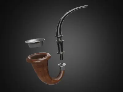 Vintage wooden tobacco pipe smoking 3D model