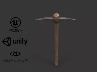 AXE GAME READY wooden hammer Low-poly 3D model
