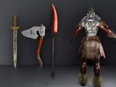 High Details Low Poly Female Viking Warrior Game Ready Character Low-poly 3D model