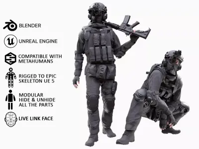Man - Military Uniform 4 - Modular - Rigged Low-poly 3D model
