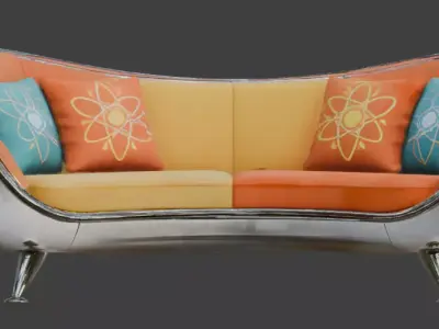 Vintage Atompunk Curved Chrome Sofa 3D Model Low-poly 3D model
