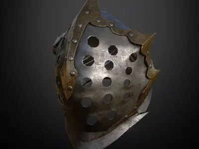 HELMET15 Game Ready metal helmet with holes 3D model