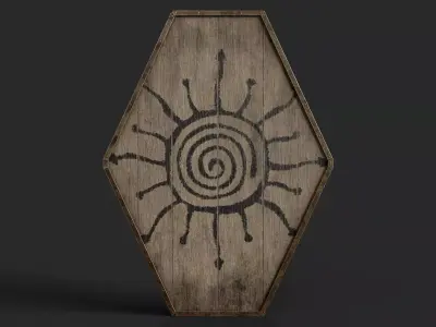 Slavic diamond-shaped shield painted radial Sun symbol Low-poly 3D model