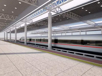 High-Speed Railway Station Low-poly 3D model