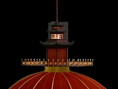 The red Chinese lantern with the light animation Low-poly 3D model