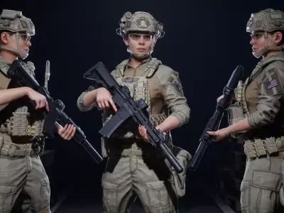 AAA MODULAR FEMALE SOLDIER Vol1 Low-poly 3D model