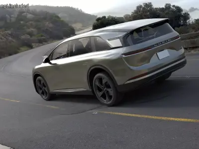 Lucid Gravity Olive Colored Electric SUV with Lights Off Rigged 3D model