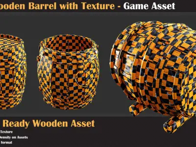 25 Wooden Barrel with Texture - Game Asset   3D model