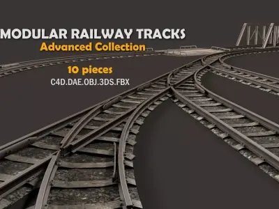 Modular Railway Track Advanced Collection 3D model