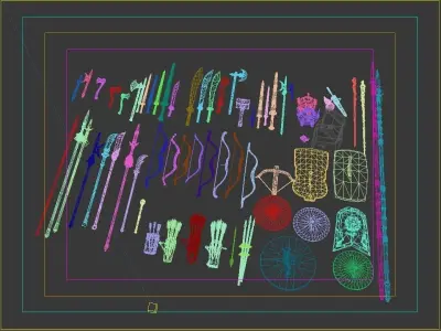 Chinese cold weapons cold steel bow spear sword 3D model