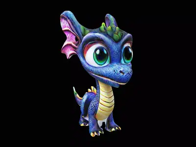 cute little dragon cartoon stylized 3D model