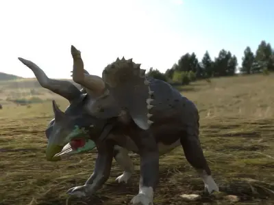 triceratops toy dinosaur in field Low-poly 3D model