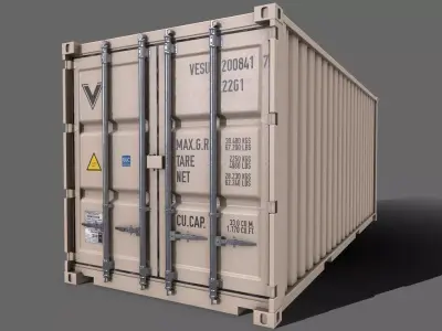 PBR 20 ft Shipping Cargo Container Version 2 - White Low-poly 3D model