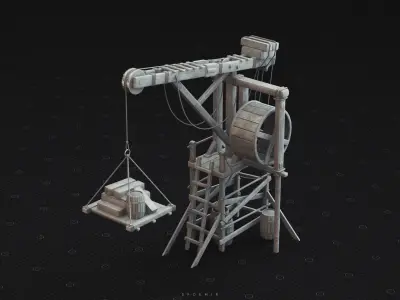 Medieval Wooden Crane 3D Model - PBR Textures Low-poly 3D model