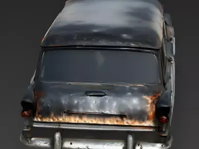 Realistic Wrecked 1950s Station Wagon 3D Model Low-poly 3D model