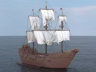 Ship Wooden Low-poly 3D model