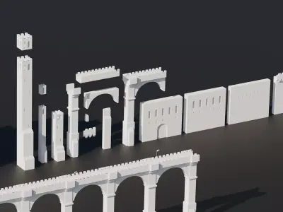 Castle Fortress Kitbash Set Low-poly 3D model