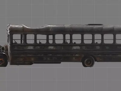 Burned School Bus Post-Apocalyptic Abandoned Vehicle PBR Free low-poly 3D model