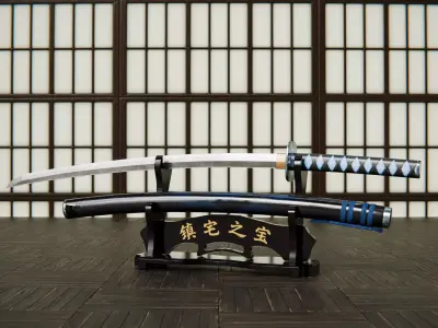 Katana Sword Low-poly 3D model 5
