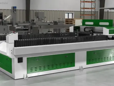  Green Large Format CNC Laser Cutter with Aluminum Sheet Rigged 