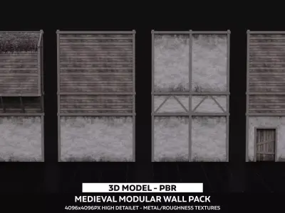 Medieval Modular Wall Kitbash 3D Model  Low-poly 3D model
