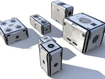 Sci Fi dirty white cargo crates Low-poly 3D model