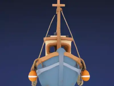Stylized Classic Fishing Trawler Watercraft - ship 3D Model Low-poly 3D model