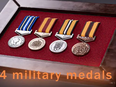 British military medal and badge Low-poly 3D model
