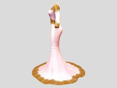 Gold Sequins Decorated Long Mermaid Evening Gown Dress Low-poly 3D model