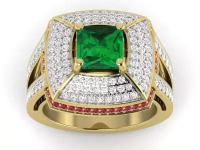 ring 3dm Render details emerald and ruby 3D print model