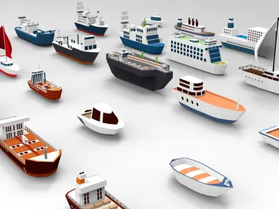 ships collection 3d paper boat icons Low-poly 3D model