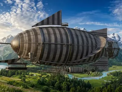 Vintage Steampunk Dirigible Airship Low-poly 3D model