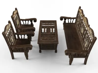 Vintage living room furniture set 3D model