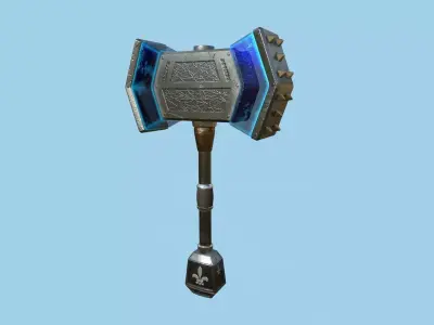 Medieval War Hammer 03 Blue Elemental - Fantasy Weaponry Low-poly 3D model