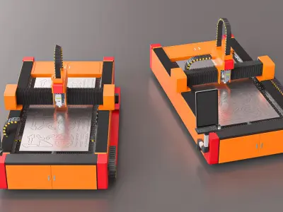 Laser Cutting Machine with Steel Detail Rigged 3D model
