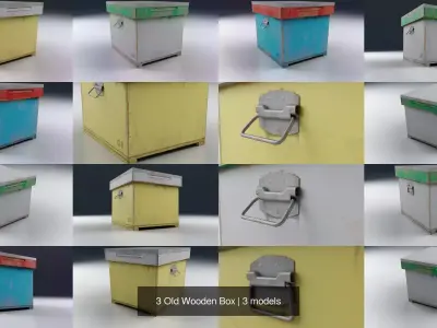 3 Old Wooden Box 3D Model Pack