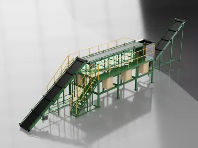 Industrial Conveyor Scene - Manual Recycling Sorting Line 3D model