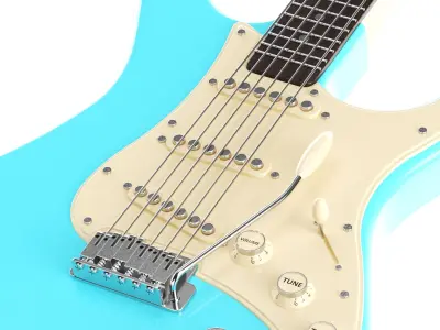 Detailed Electric Guitar Blue 3D model