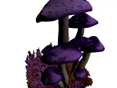 Fantasy Purple Mushroom Cluster 3D model