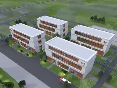 Modern Office Campus Building Complex Industrial Building Low-poly 3D model