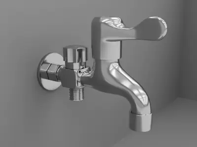 Modern Dual-Outlet Washing Machine Faucet with Angle Valve 3D model