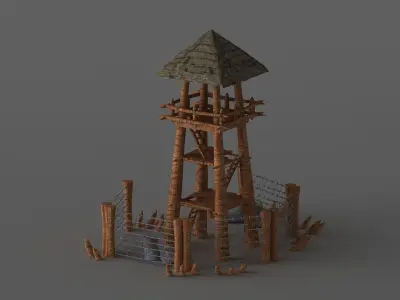 guard tower war camp military pow bunker look out post 3D model