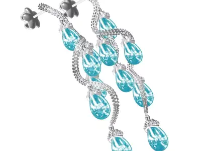 Antique Flower Branch Pearl Drop Long Earring 3D print model