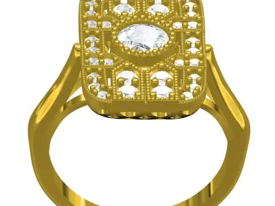 Antique Flat Diamond Plate Cathedral Ring 3D print model