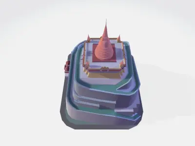 The Temple of the Golden Mount Bangkok Low-poly 3D model