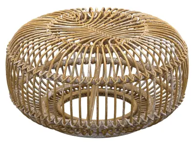 Mid century wicker rattan pouf Italy 1950s 3D model