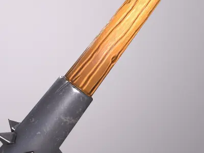 Mace 1 wooden stick with spikes Low-poly 3D model