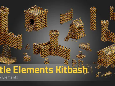 50 Castle Elements Kitbash Low-poly 3D model